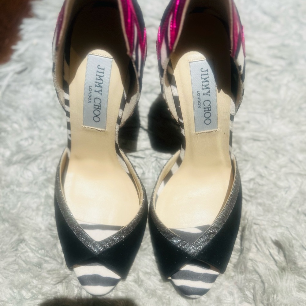 Jimmy Choo d’orsay Black and Pink Women's Peep Toe Heels Authentic - Picture 10 of 12